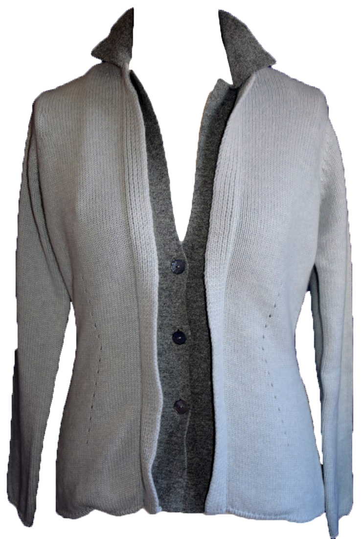 Johnstons - Ladies cashmere 4 ply double collar blazer cardigan platinum and light grey